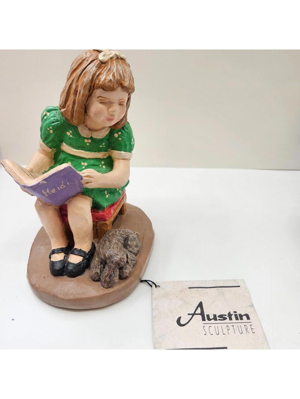Austin Sculpture 1987 “Bright Eyes” Girl Reading Heidi Painted D.E. Crowley USA
